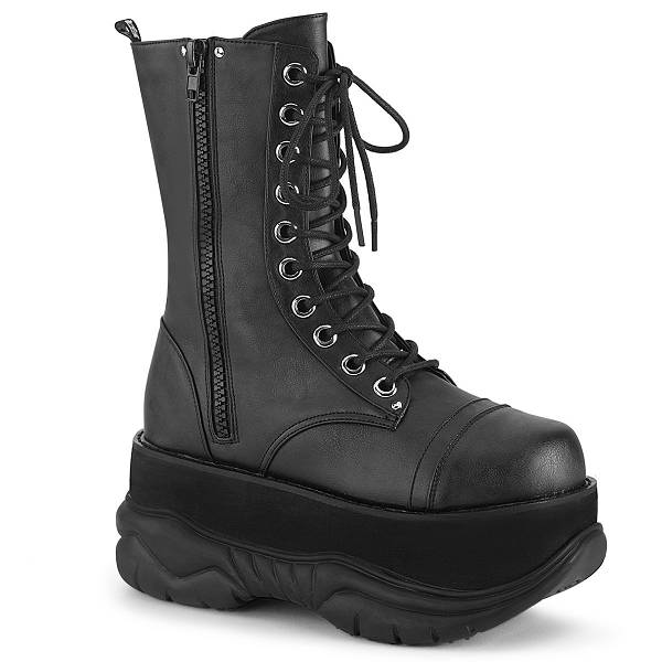 Demonia Women's Neptune-200 Platform Mid Calf Boots - Black Vegan Leather D2395-76US Clearance